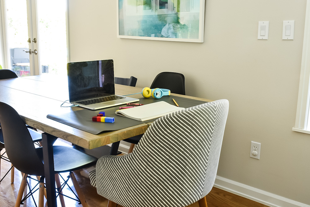 Dining table remote learning setup