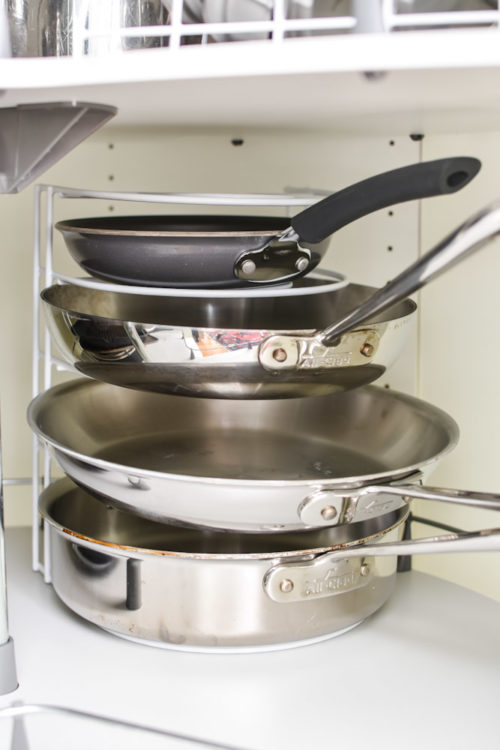 Organizing Pots and Pans in a Corner Smallish Home