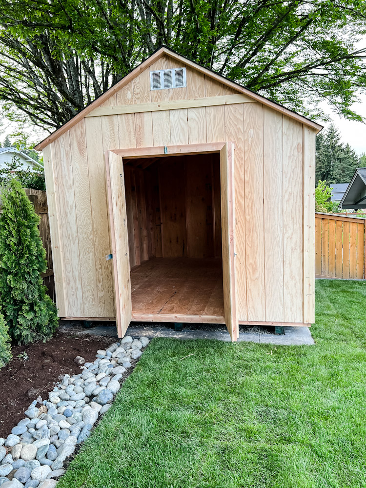 Wood shed with doors open