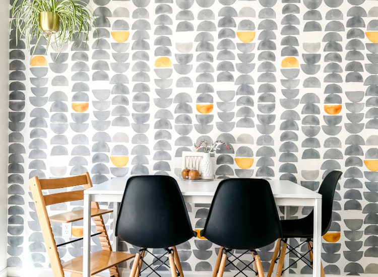 Mid century breakfast nook with wallpaper