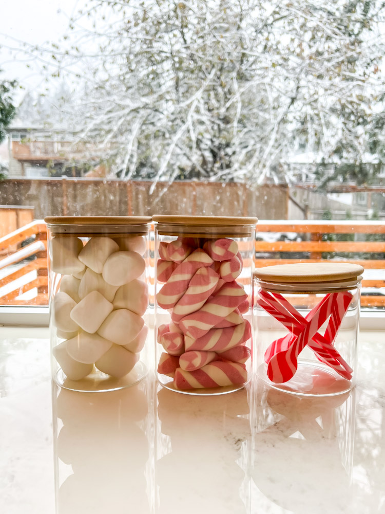 marshmallows in glass containers