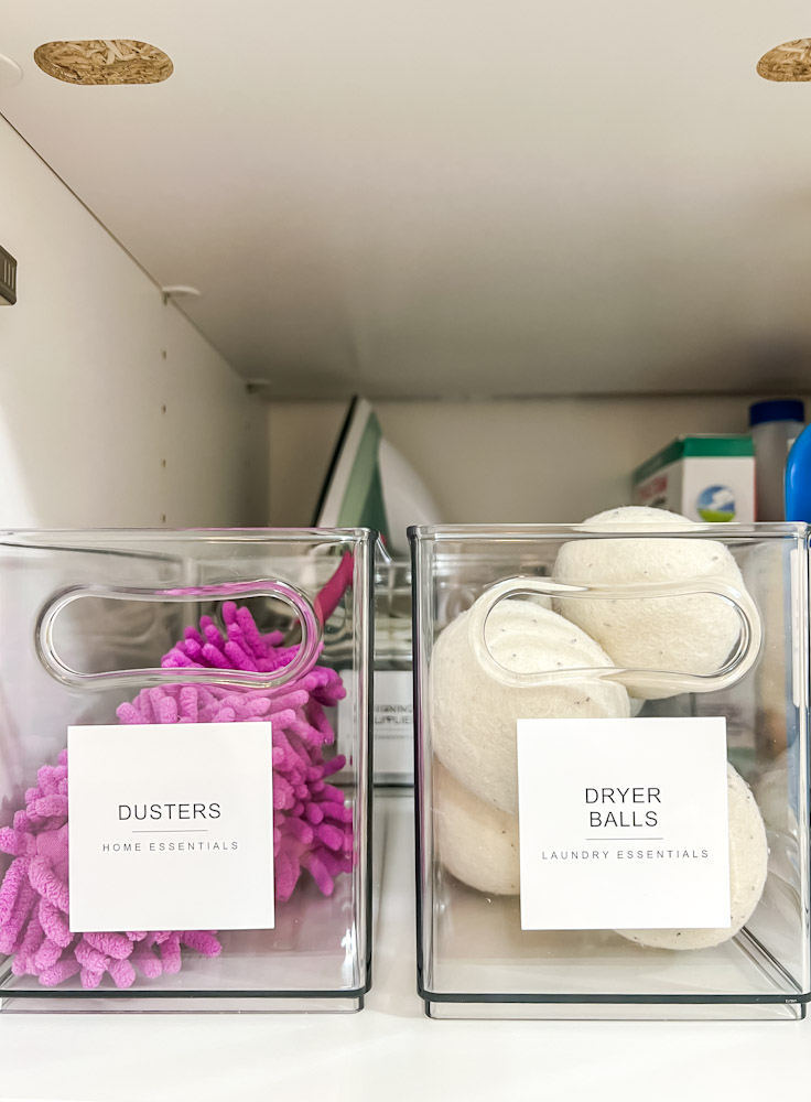laundry room organization clear bins