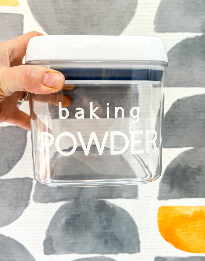 baking powder labeled container