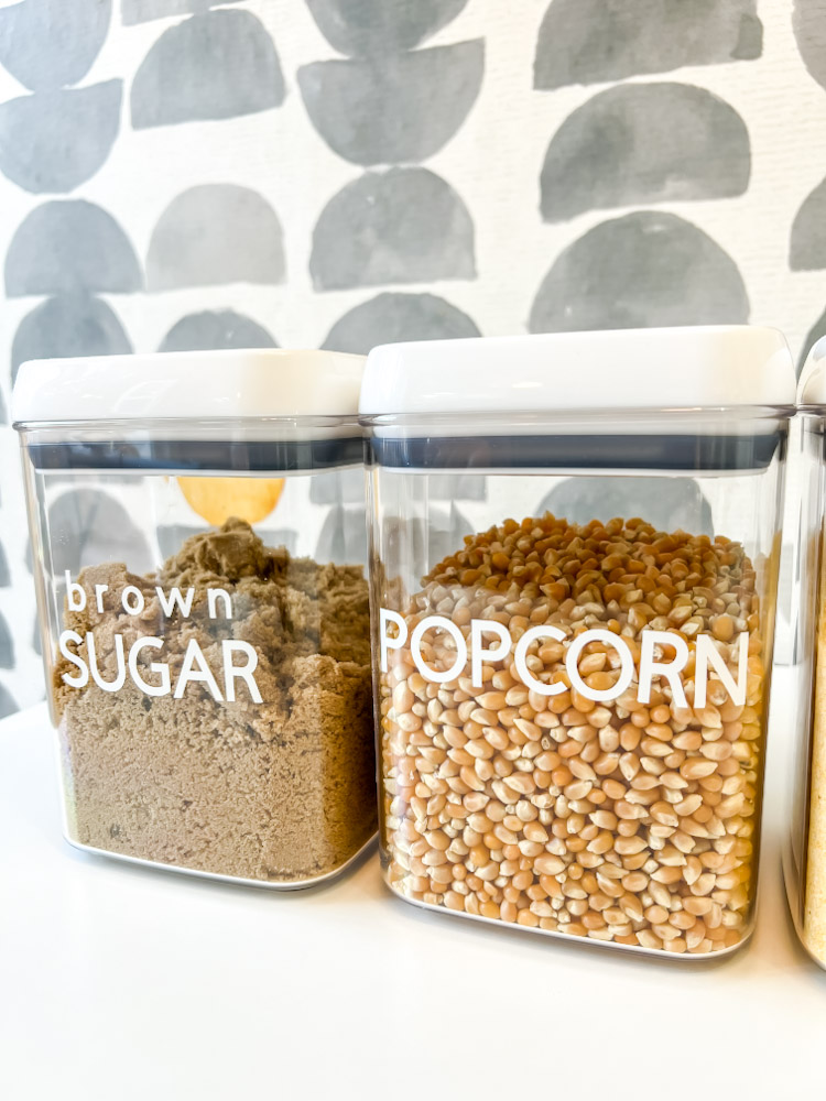 brown sugar popcorn labeled containers