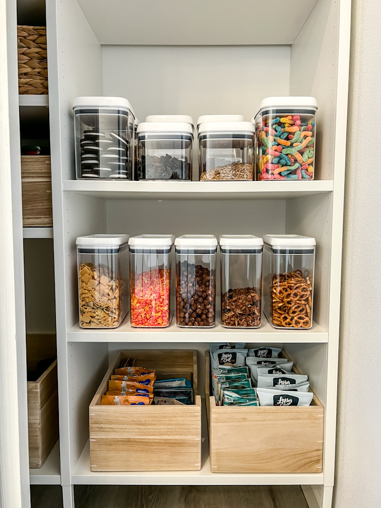Organized snacks in a pantry