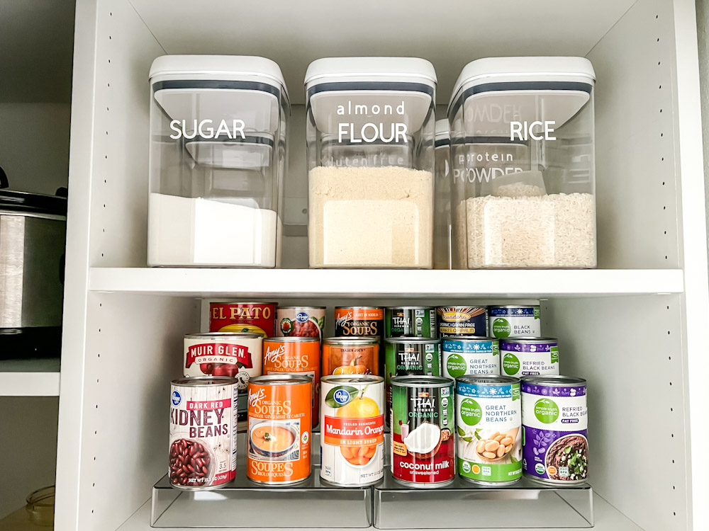 Organized cans and sugar flour containers