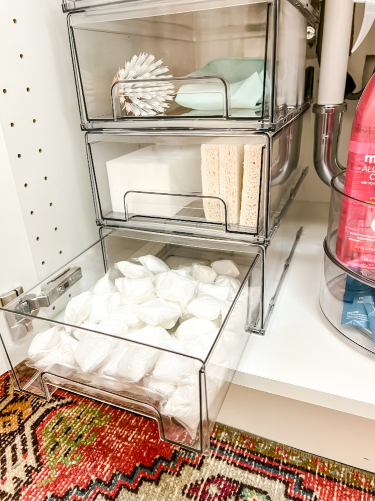 dishwasher tabs in clear acrylic drawers