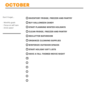 October stay organized to do list