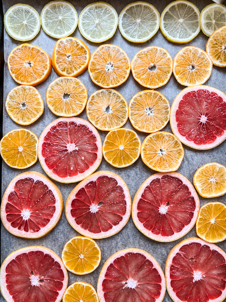 Citrus slices before drying