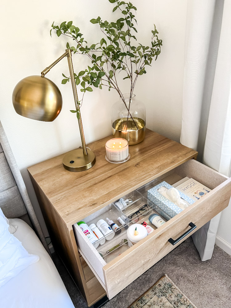 organized nightstand drawer